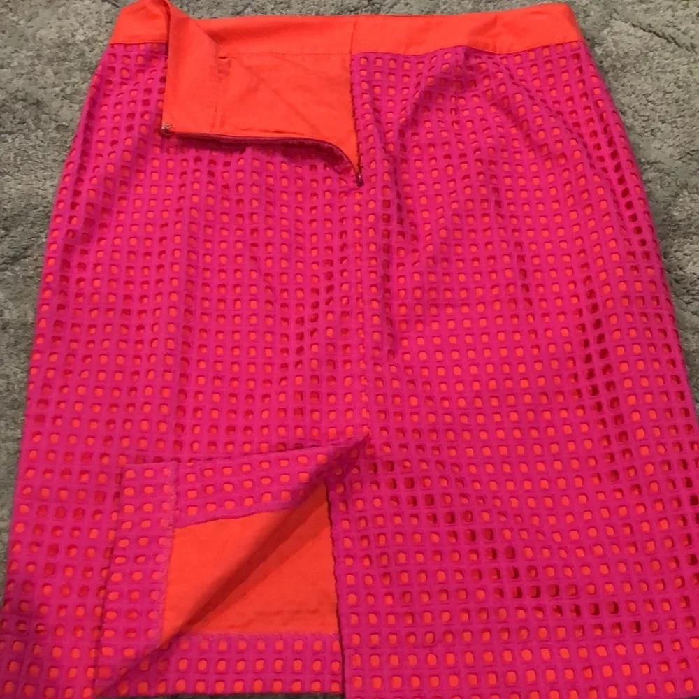 Y2K retro style open mesh neon pink and orange pencil skirt - Picture 4 of 8